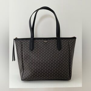 FOSSIL Sydney Signature Tote Double Handle Zip Top PVC Brown Black SHB2816